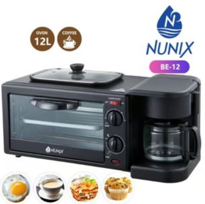 Nunix 3 In 1 Kitchen MultiFunction Breakfast Maker Machine with Grill, Tea-Coffee Maker/ Expresso and 12 Litres Oven