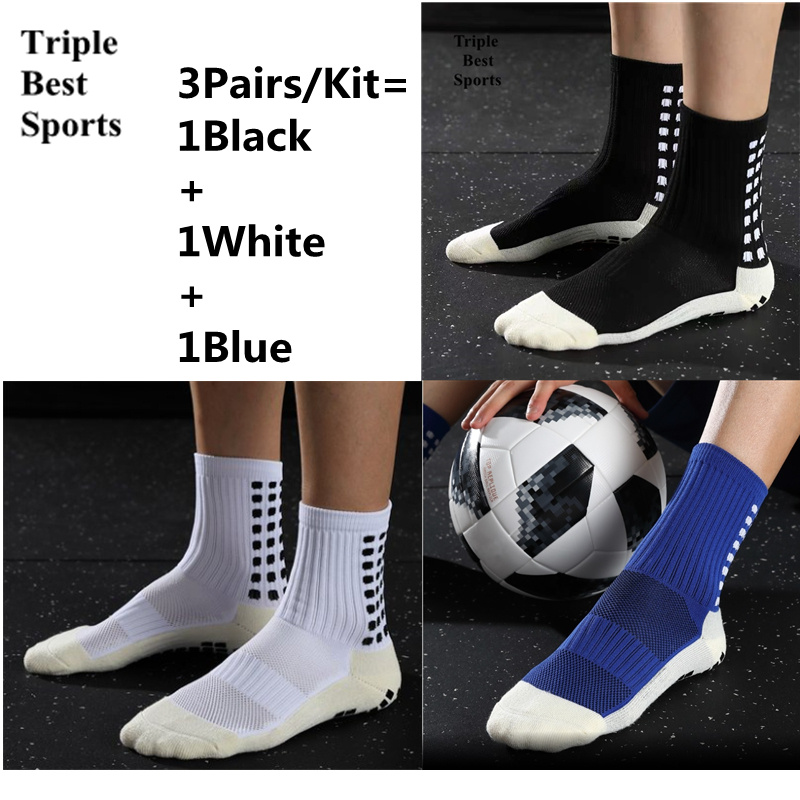 3 Pairs Mens Professional Anti Non Slip Skid Grip Thick Warm Socks Basketball Soccer Football Sports Cotton Grips Warm Winter Socks Suit Black White For Mens Buckle Football Match Fashion Socks
