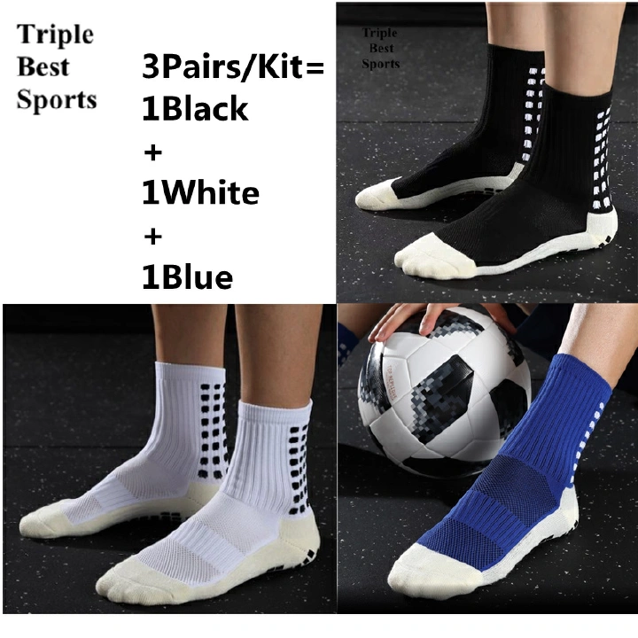 3 Pairs Mens Professional Anti Non Slip Skid Grip Thick Warm Socks Basketball Soccer Football Sports Cotton Grips Warm Winter Socks Suit Black White For Mens Buckle Football Match Fashion Socks