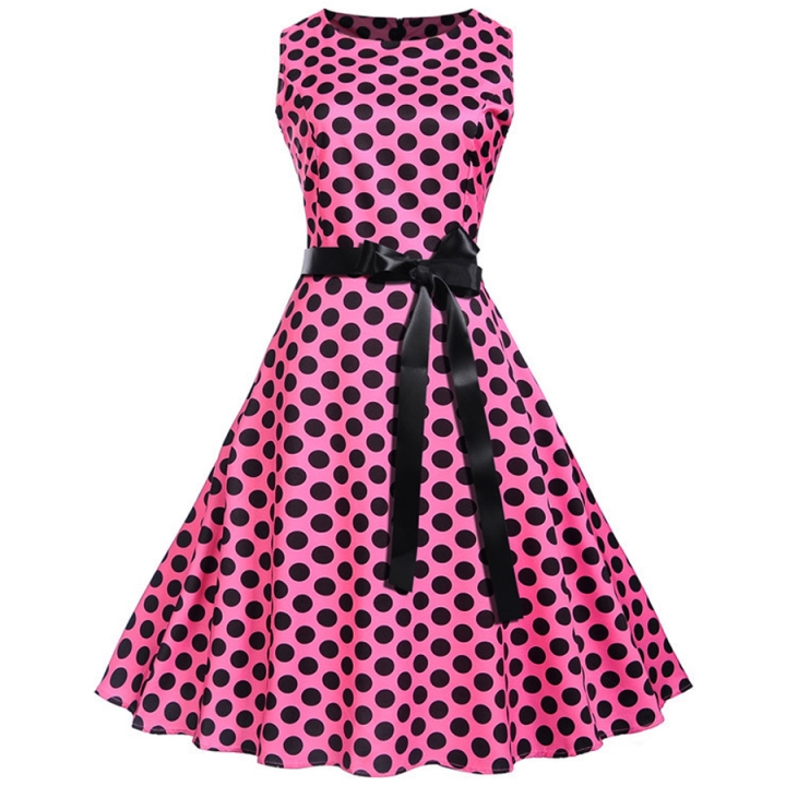 pink and black polka dot dress
