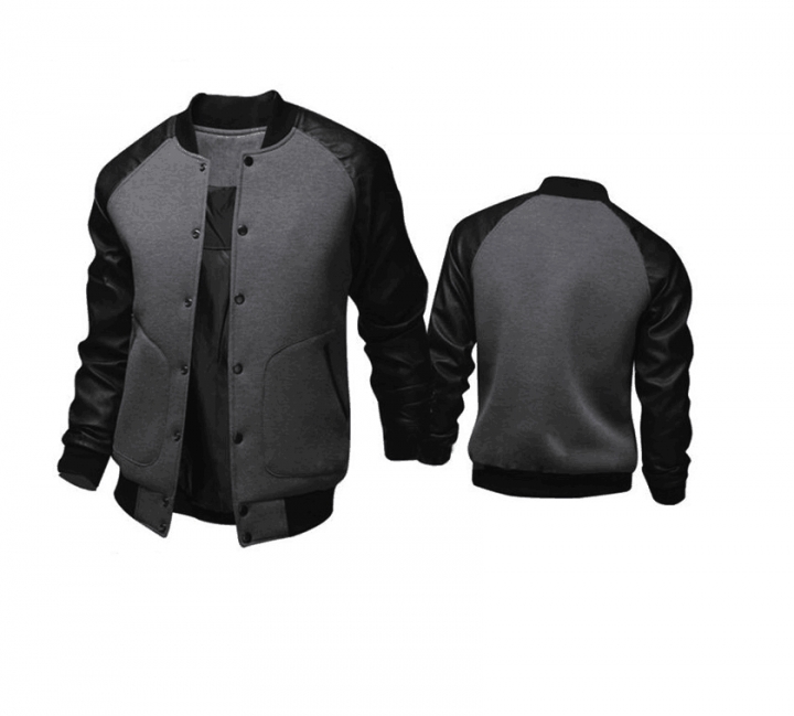 Cool College Baseball Jacket Men Fashion Design Black Pu Leather Sleeve Mens Slim Fit Varsity Jacket