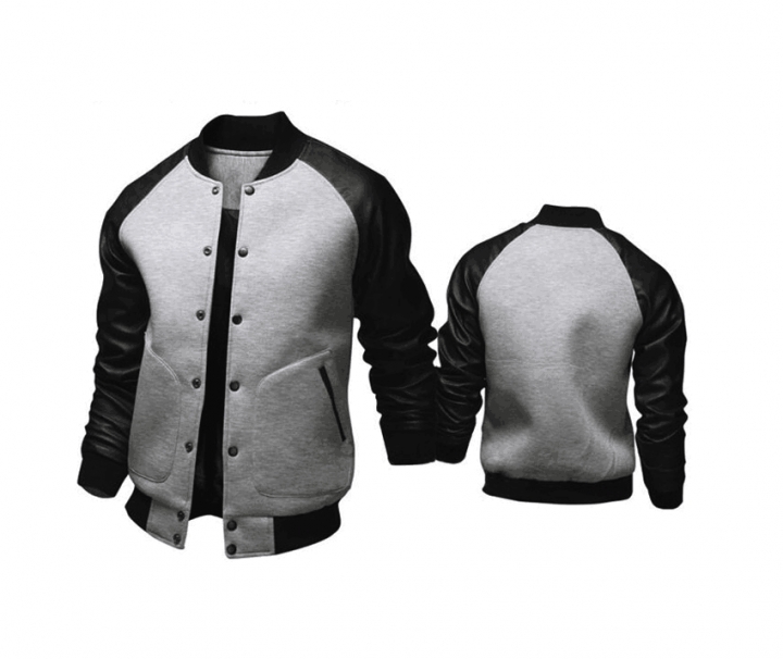 Cool College Baseball Jacket Men Fashion Design Black Pu Leather Sleeve Mens Slim Fit Varsity Jacket