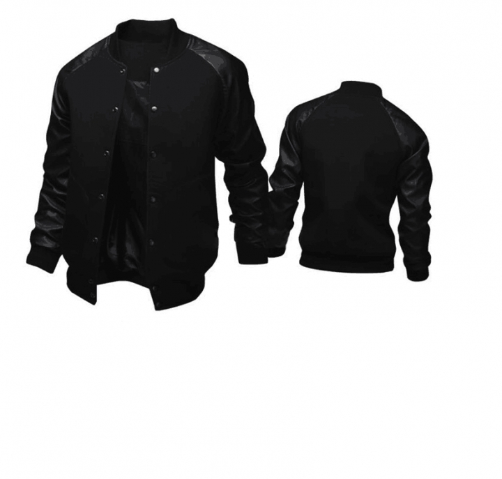 Cool College Baseball Jacket Men Fashion Design Black Pu Leather Sleeve Mens Slim Fit Varsity Jacket