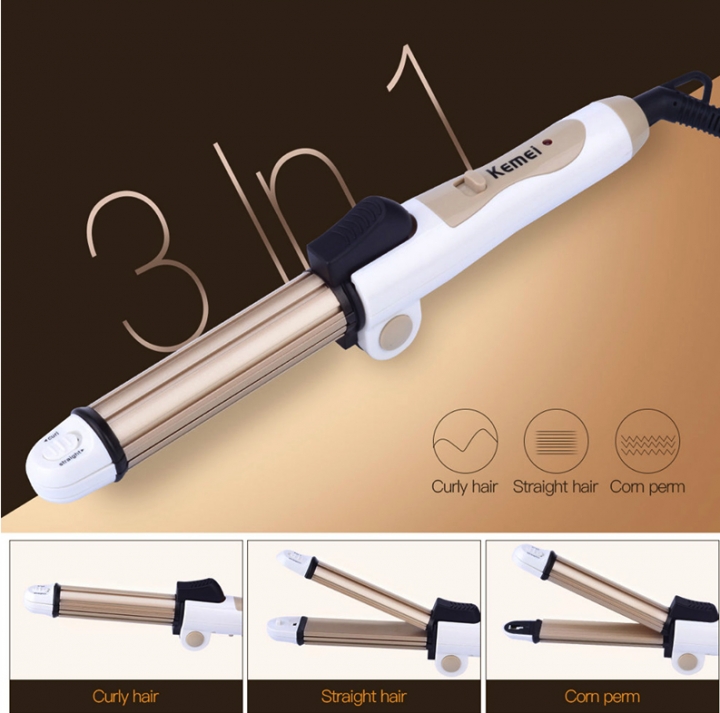 3 in 1 Foldable Hair Curler Curling Iron + Hair Straightener Flat Iron + Corn Plate Hair Curler