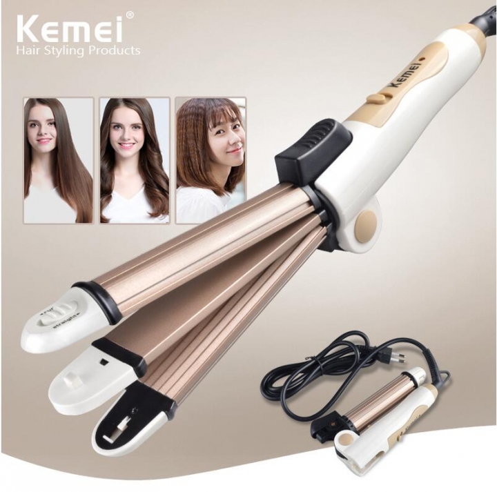 3 in 1 Foldable Hair Curler Curling Iron + Hair Straightener Flat Iron + Corn Plate Hair Curler