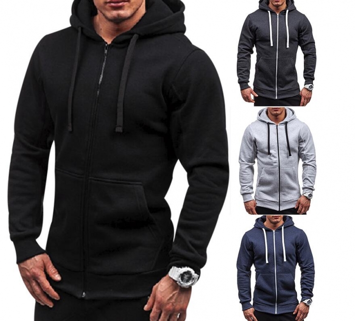 Plus Size Men&apos;s Hoodies Tracksuit Drawstring Pocket Sweatshirt Long Sleeve Zip Slim Coat Male Jacket