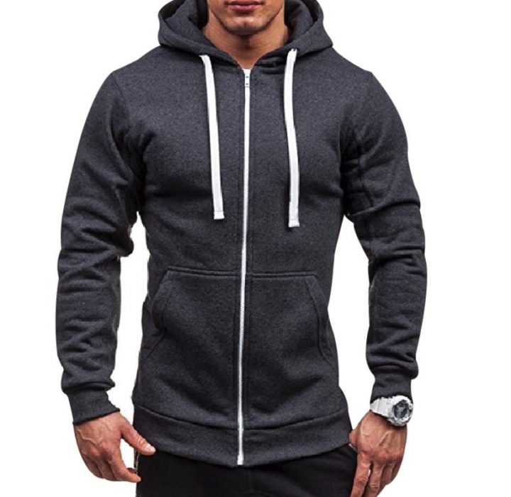 Plus Size Men&apos;s Hoodies Tracksuit Drawstring Pocket Sweatshirt Long Sleeve Zip Slim Coat Male Jacket