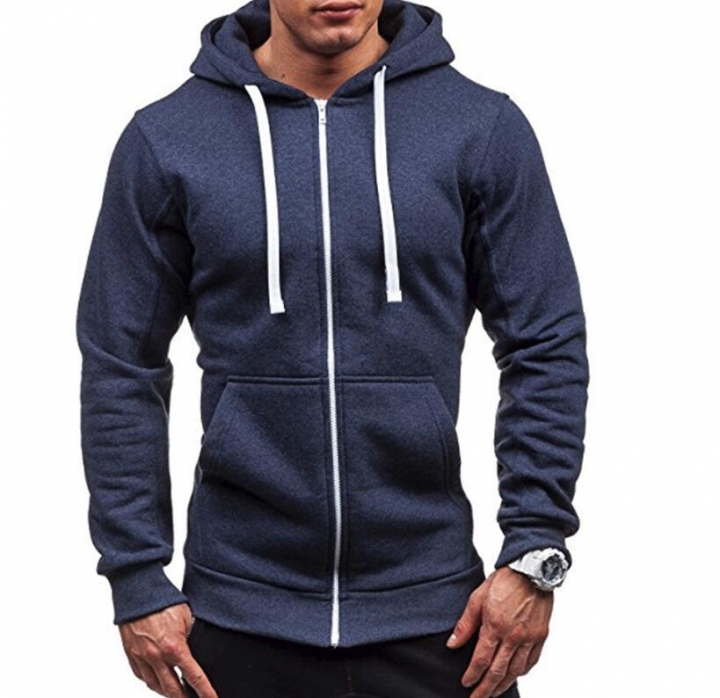Plus Size Men&apos;s Hoodies Tracksuit Drawstring Pocket Sweatshirt Long Sleeve Zip Slim Coat Male Jacket