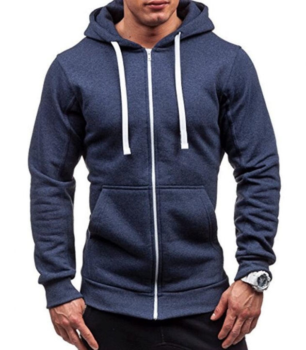Plus Size Men&apos;s Hoodies Tracksuit Drawstring Pocket Sweatshirt Long Sleeve Zip Slim Coat Male Jacket