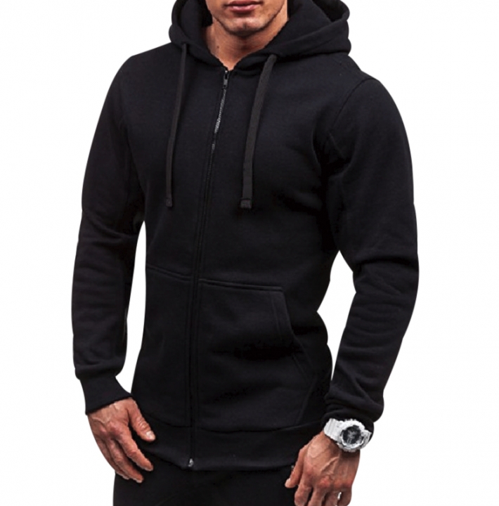 Plus Size Men&apos;s Hoodies Tracksuit Drawstring Pocket Sweatshirt Long Sleeve Zip Slim Coat Male Jacket