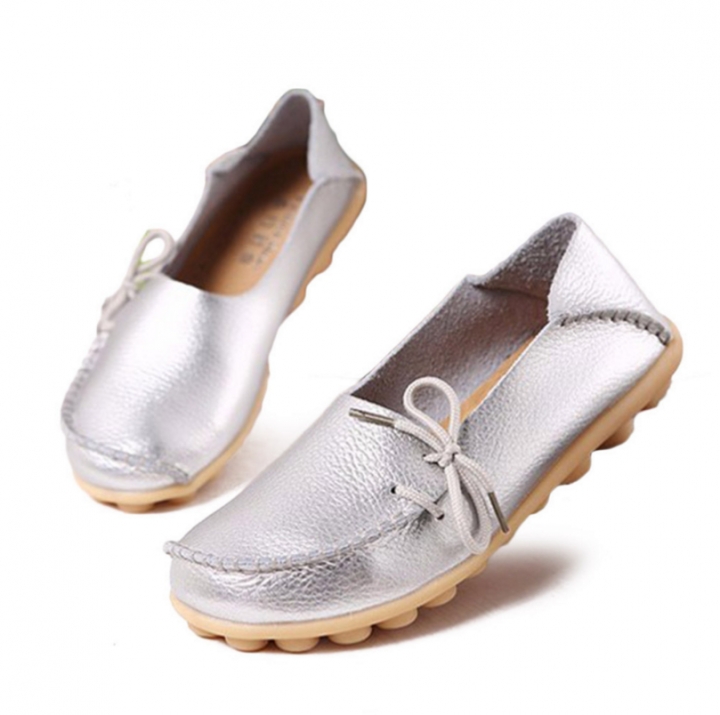 women's silver leather loafers
