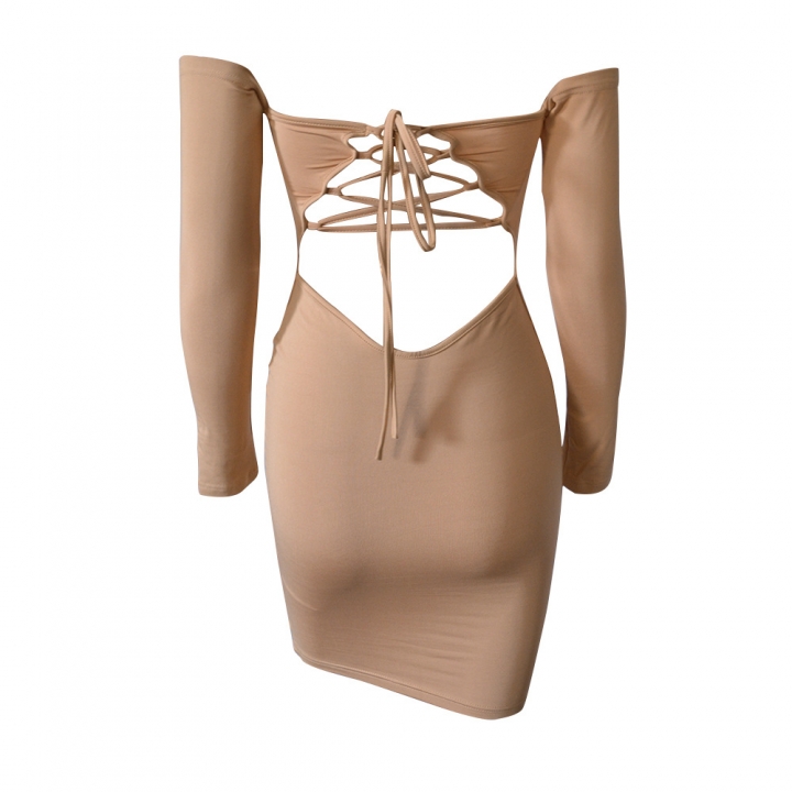 M&amp;J Sexy Strapless Dress Long Sleeve Off Shoulder Lace Up Mini Dress Bodycon Club Party Dresses