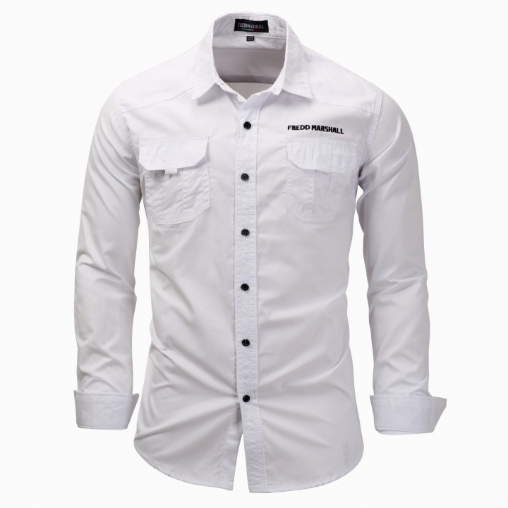 M&amp;J High Quality Cotton Military Shirt Men Long Sleeve Breathable Casual Shirt Man Solid Shirts