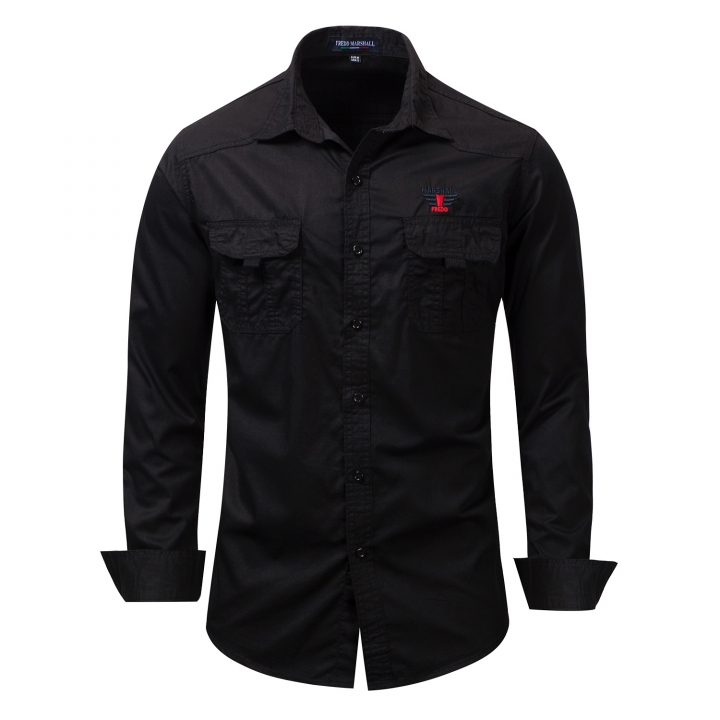 M&amp;J High Quality Cotton Military Shirt Men Long Sleeve Breathable Casual Shirt Man Solid Shirts