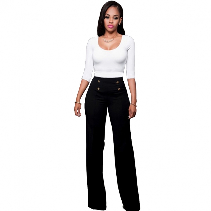Wide Leg High Waist Women Pants Button Casual Pants Office Lady Fashion Loose Stretch Women Trousers