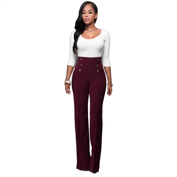 Wide Leg High Waist Women Pants Button Casual Pants Office Lady Fashion Loose Stretch Women Trousers
