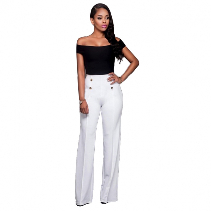 Wide Leg High Waist Women Pants Button Casual Pants Office Lady Fashion Loose Stretch Women Trousers