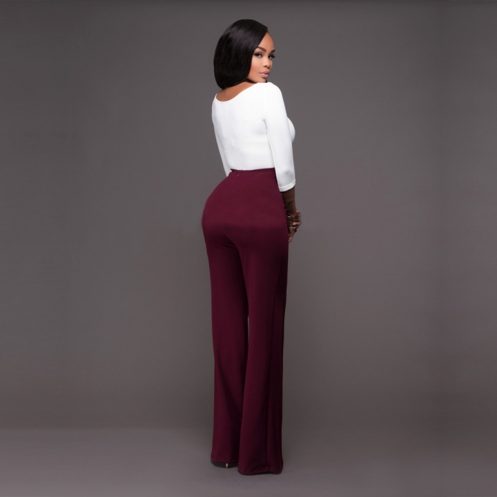 Wide Leg High Waist Women Pants Button Casual Pants Office Lady Fashion Loose Stretch Women Trousers