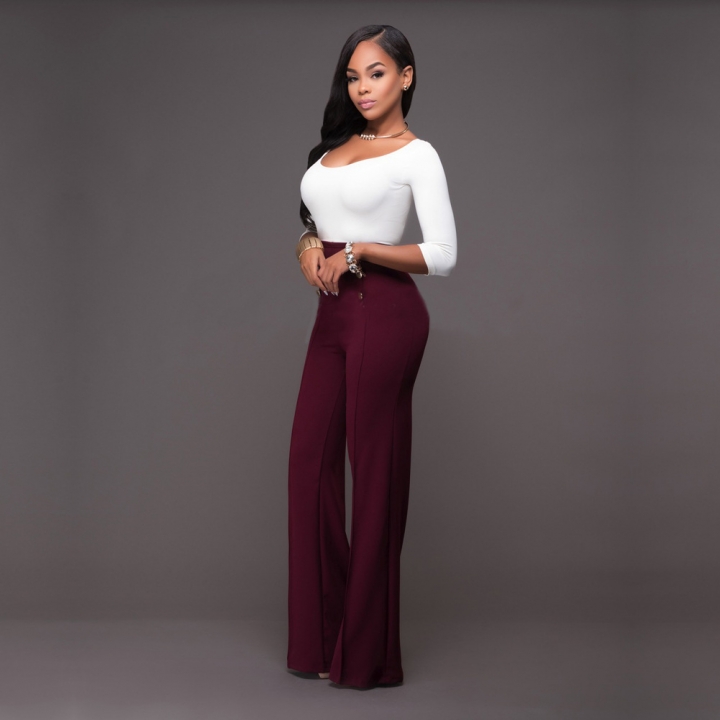 Wide Leg High Waist Women Pants Button Casual Pants Office Lady Fashion Loose Stretch Women Trousers