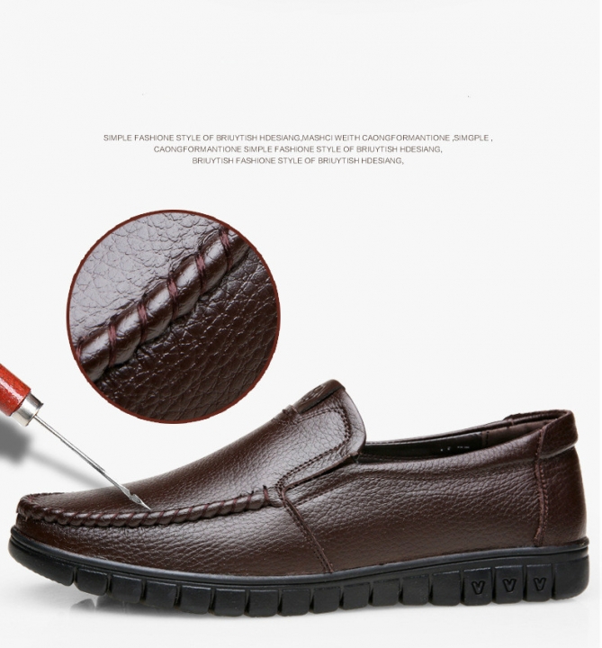 Newly Men&apos;s Genuine Leather Shoes Head Leather Soft Cutout Father Leather Office Official Shoes