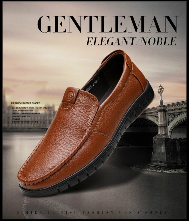 Newly Men&apos;s Genuine Leather Shoes Head Leather Soft Cutout Father Leather Office Official Shoes