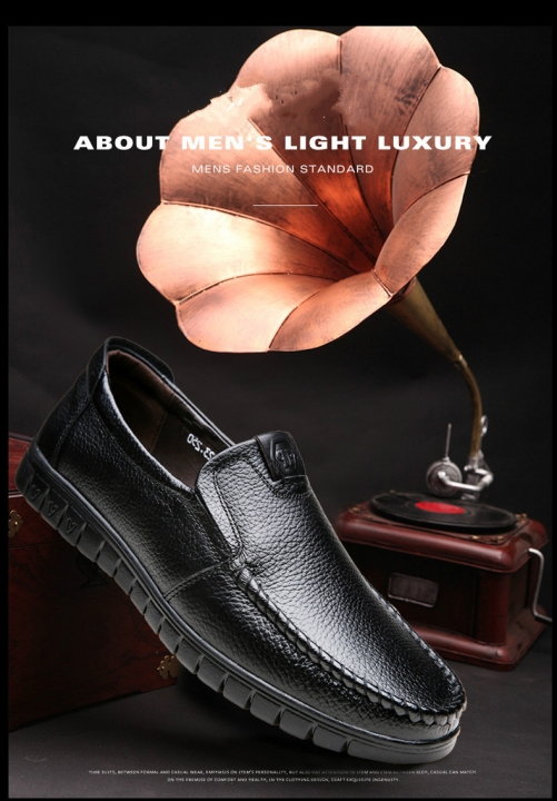 Newly Men&apos;s Genuine Leather Shoes Head Leather Soft Cutout Father Leather Office Official Shoes