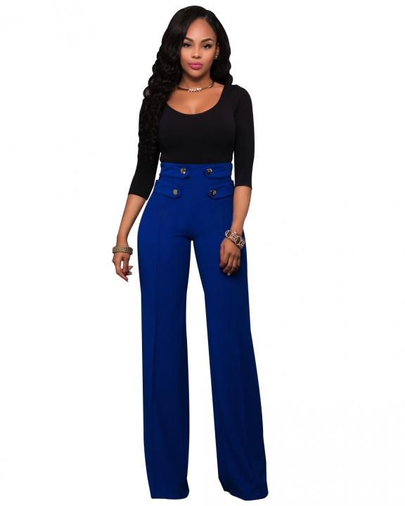 M&J Wide Leg High Waist Women Pants Button Casual Pants Office Lady Fashion Women Trousers