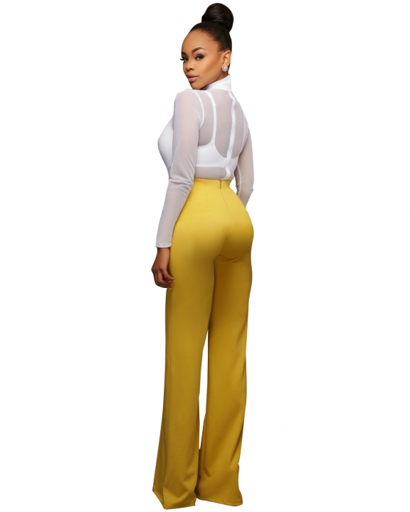 M&J Wide Leg High Waist Women Pants Button Casual Pants Office Lady Fashion Women Trousers