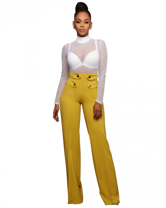 M&J Wide Leg High Waist Women Pants Button Casual Pants Office Lady Fashion Women Trousers