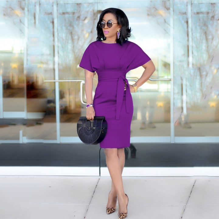 New Fashion Women Office Lady Dresses Plus Size Short Sleeve Bodycon Dress Elegant Party Dress
