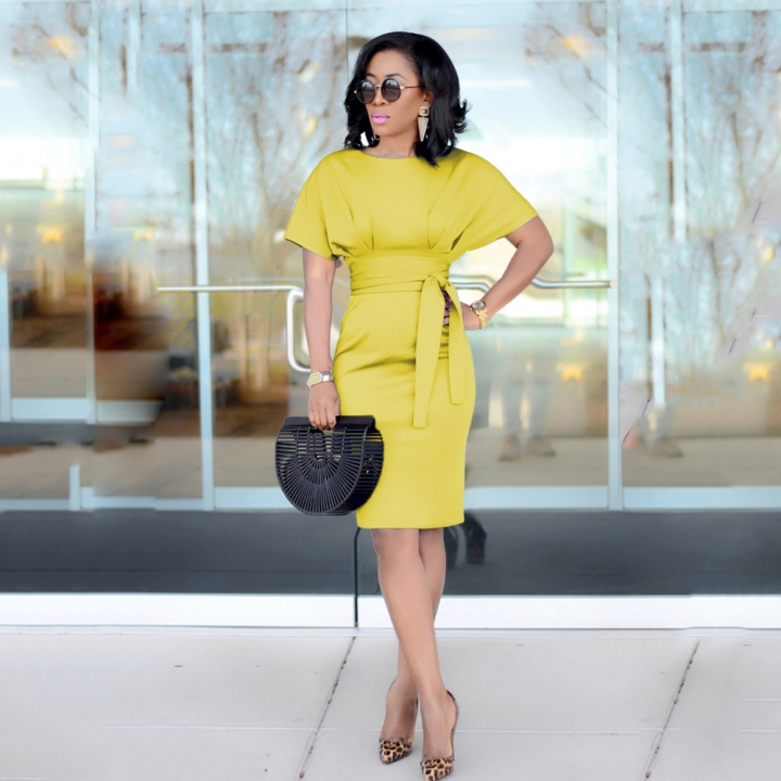 New Fashion Women Office Lady Dresses Plus Size Short Sleeve Bodycon Dress Elegant Party Dress