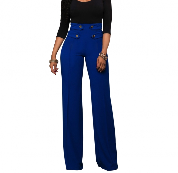 M&J Wide Leg High Waist Women Pants Button Casual Pants Office Lady Fashion Women Trousers
