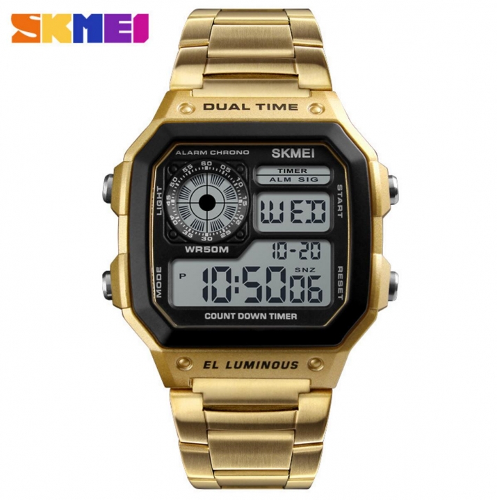SKMEI Men Sports Watches Countdown Waterproof Watch Stainless Steel Fahion Digital Wristwatches Male