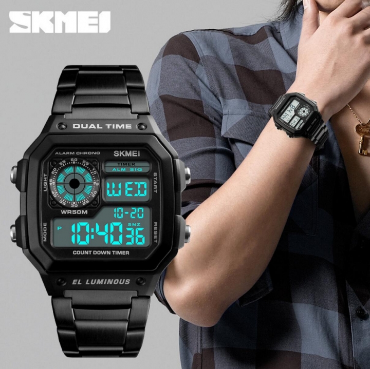 SKMEI Men Sports Watches Countdown Waterproof Watch Stainless Steel Fahion Digital Wristwatches Male