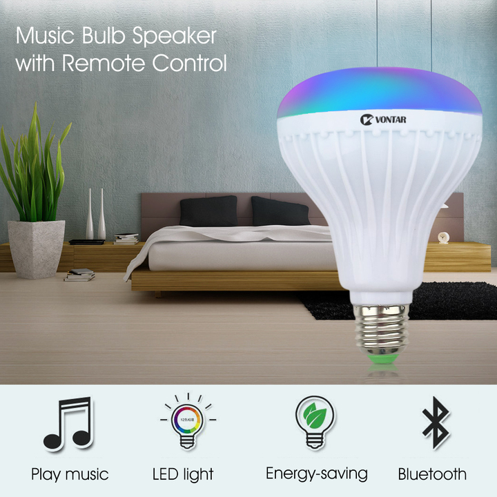 M&amp;J Wireless Bluetooth Speaker Bulb LED Lamp Smart Light Music Player Audio Remote Control Subwoofer