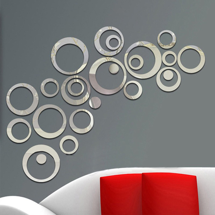 M&amp;J 23PCs DIY Circles Wall Mirror Stickers Art Wall Sticker Room Sofa TV Background Home Wall Decor
