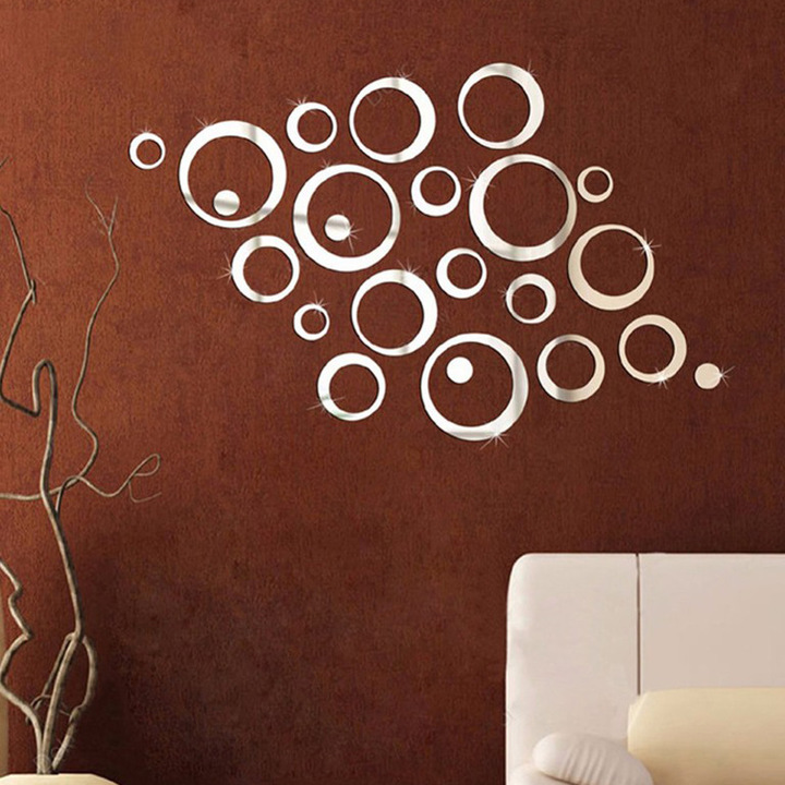 M&amp;J 23PCs DIY Circles Wall Mirror Stickers Art Wall Sticker Room Sofa TV Background Home Wall Decor