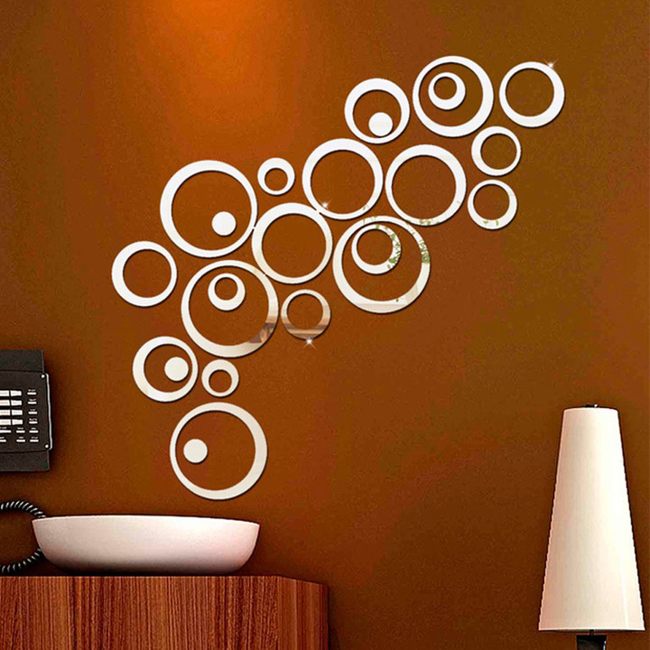 M&amp;J 23PCs DIY Circles Wall Mirror Stickers Art Wall Sticker Room Sofa TV Background Home Wall Decor