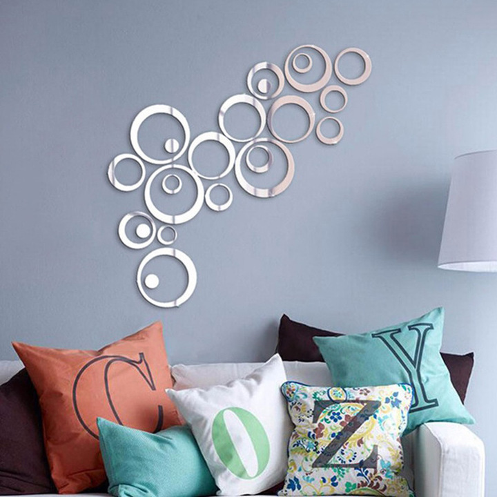 M&amp;J 23PCs DIY Circles Wall Mirror Stickers Art Wall Sticker Room Sofa TV Background Home Wall Decor