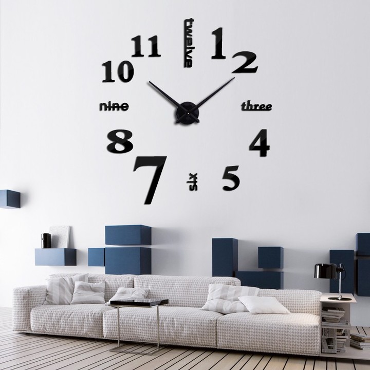 M&amp;J  Quartz Cocks Fashion Watches 3D Real Big Wall Clock Rushed Mirror Sticker DIY Living Room Decor