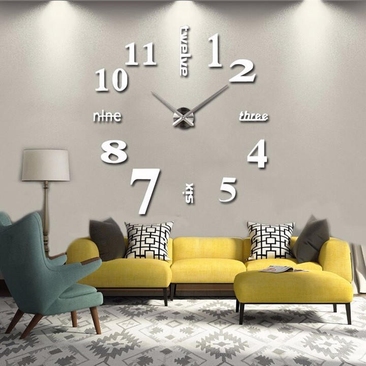 M&amp;J  Quartz Cocks Fashion Watches 3D Real Big Wall Clock Rushed Mirror Sticker DIY Living Room Decor