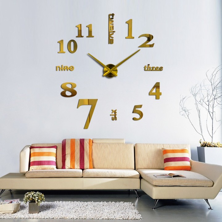 M&amp;J  Quartz Cocks Fashion Watches 3D Real Big Wall Clock Rushed Mirror Sticker DIY Living Room Decor