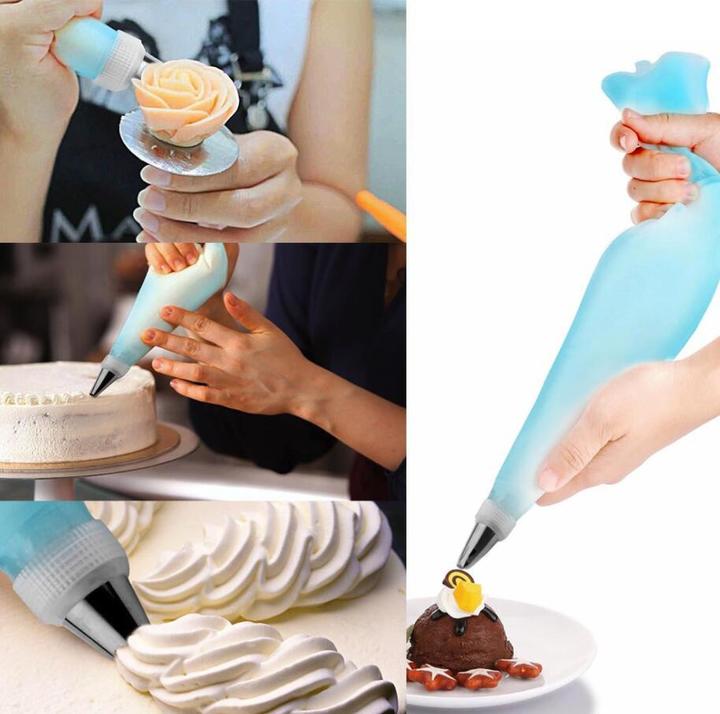 M&amp;J 8/14/18PCS DIY Cake Decorating Tools Silicone Icing Piping Cream Pastry Bag Stainless Steel