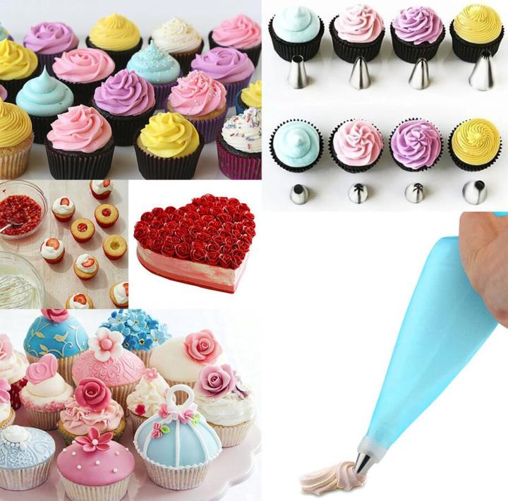 M&amp;J 8/14/18PCS DIY Cake Decorating Tools Silicone Icing Piping Cream Pastry Bag Stainless Steel