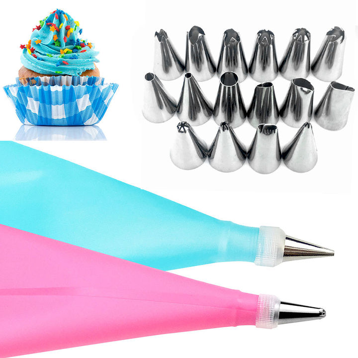 M&amp;J 8/14/18PCS DIY Cake Decorating Tools Silicone Icing Piping Cream Pastry Bag Stainless Steel