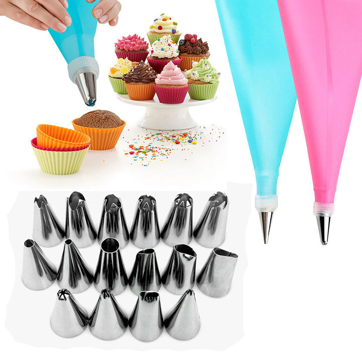 M&amp;J 8/14/18PCS DIY Cake Decorating Tools Silicone Icing Piping Cream Pastry Bag Stainless Steel