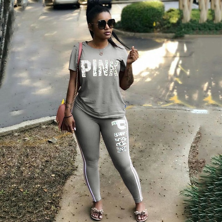 M&J 2PCS Summer Letter Print Tracksuits Women Spring Street Tops and Sweatpants Set Casual Outfits