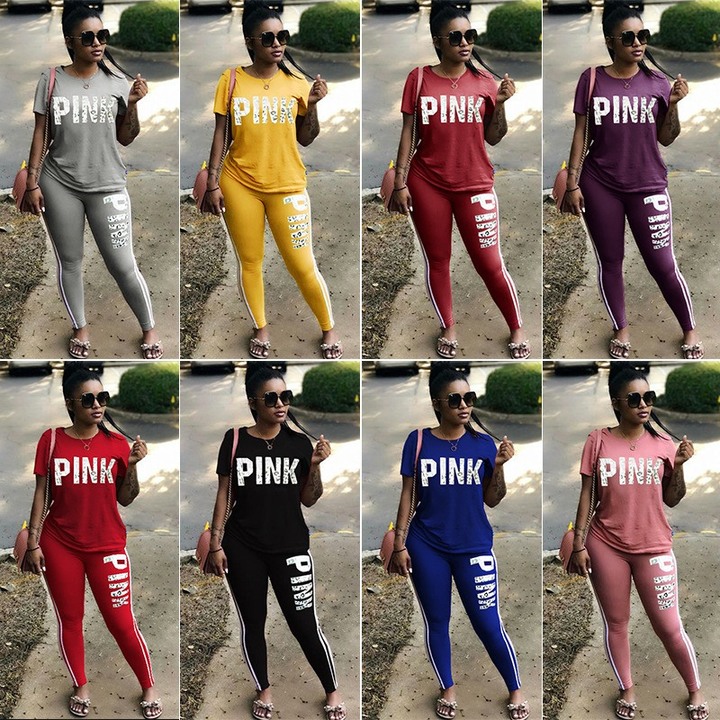 M&J 2PCS Summer Letter Print Tracksuits Women Spring Street Tops and Sweatpants Set Casual Outfits