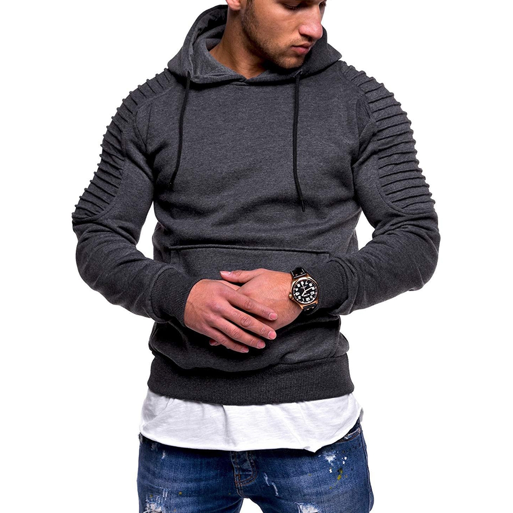 Solid pleated sleeve hem clearance curved long fleece hoodie