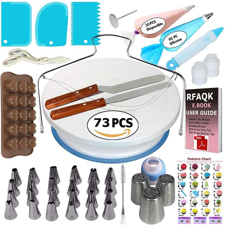 M&amp;J 73PCS Multifunction Cake Decorating Kit Cake Turntable Set Pastry Tube Fondant Tool Kitchen